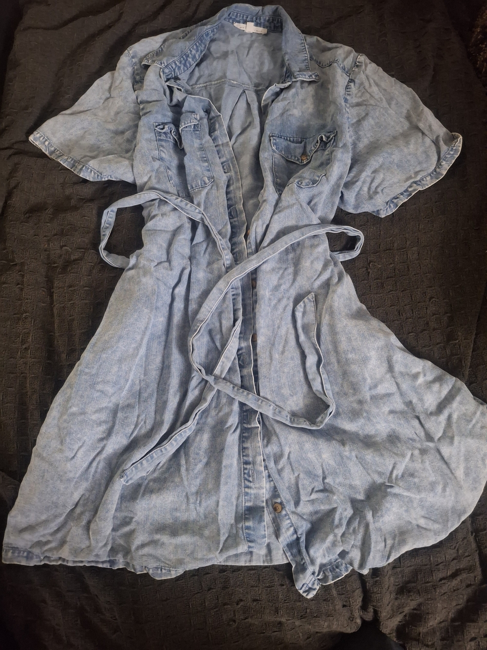 Lively Light Blue Denim Midi Shirt Dress with Tie Belt